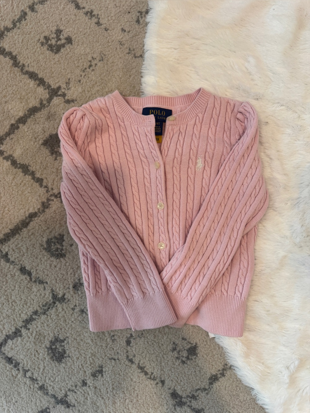 Polo by Ralph Lauren Soft Pink Cable-Knit Kids Cardigan